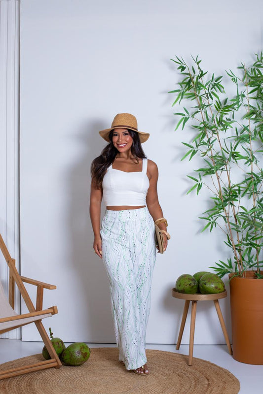 Calça pantalona bordada