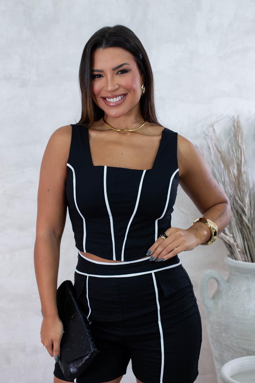 Conjunto de linho recortes e debrum