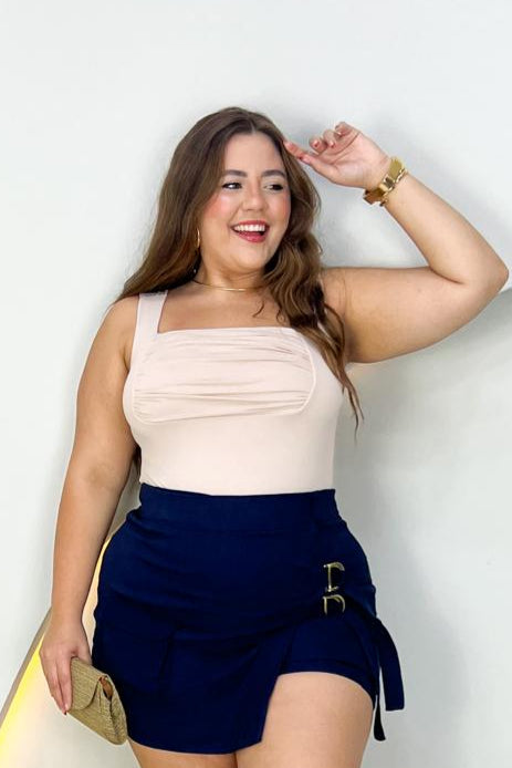 Body de meryl drapeado no busto