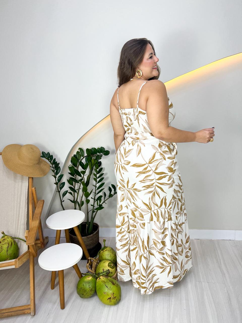 Vestido longo de viscose estampado