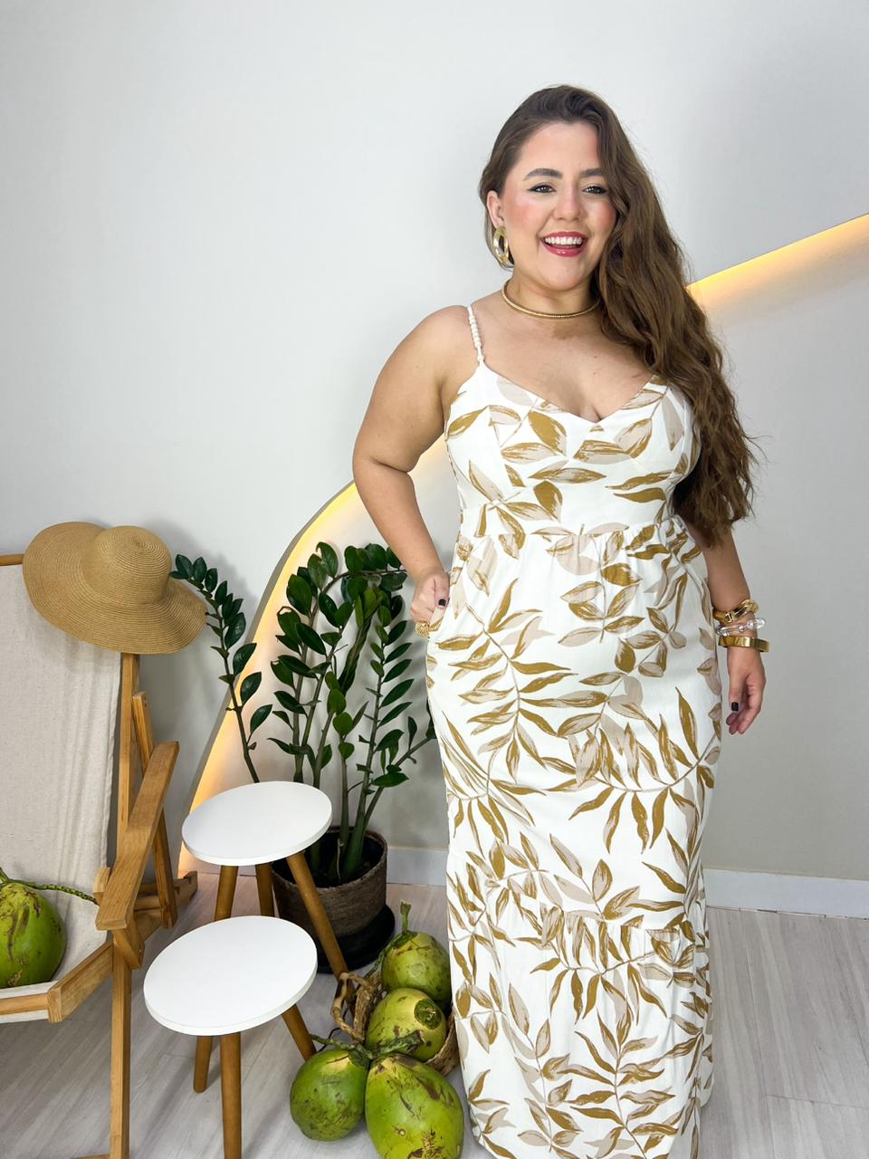 Vestido longo de viscose estampado