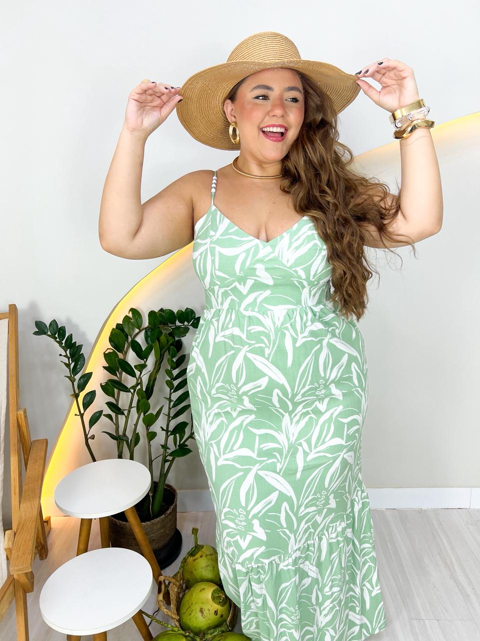 Vestido longo de viscose estampado