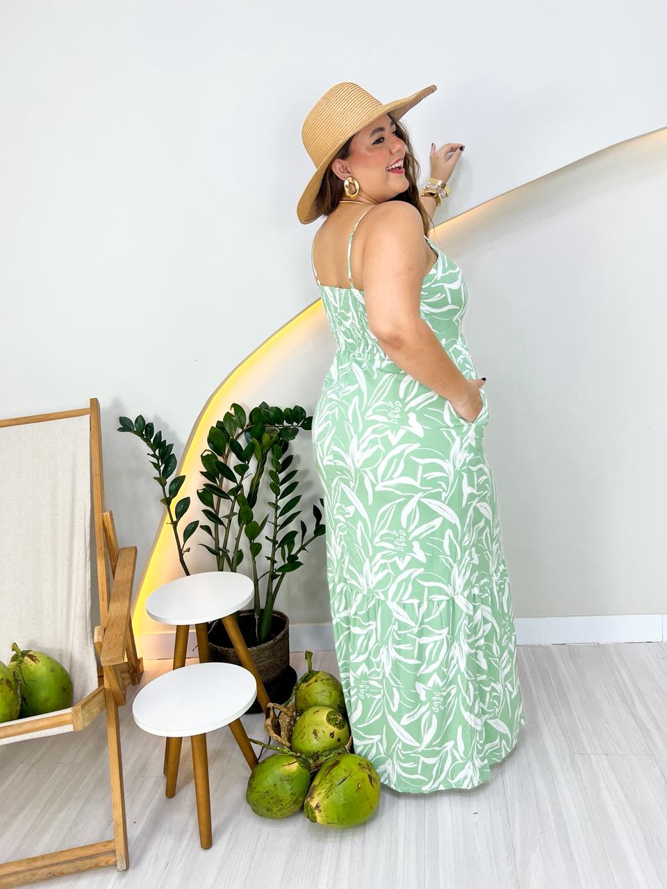 Vestido longo de viscose estampado