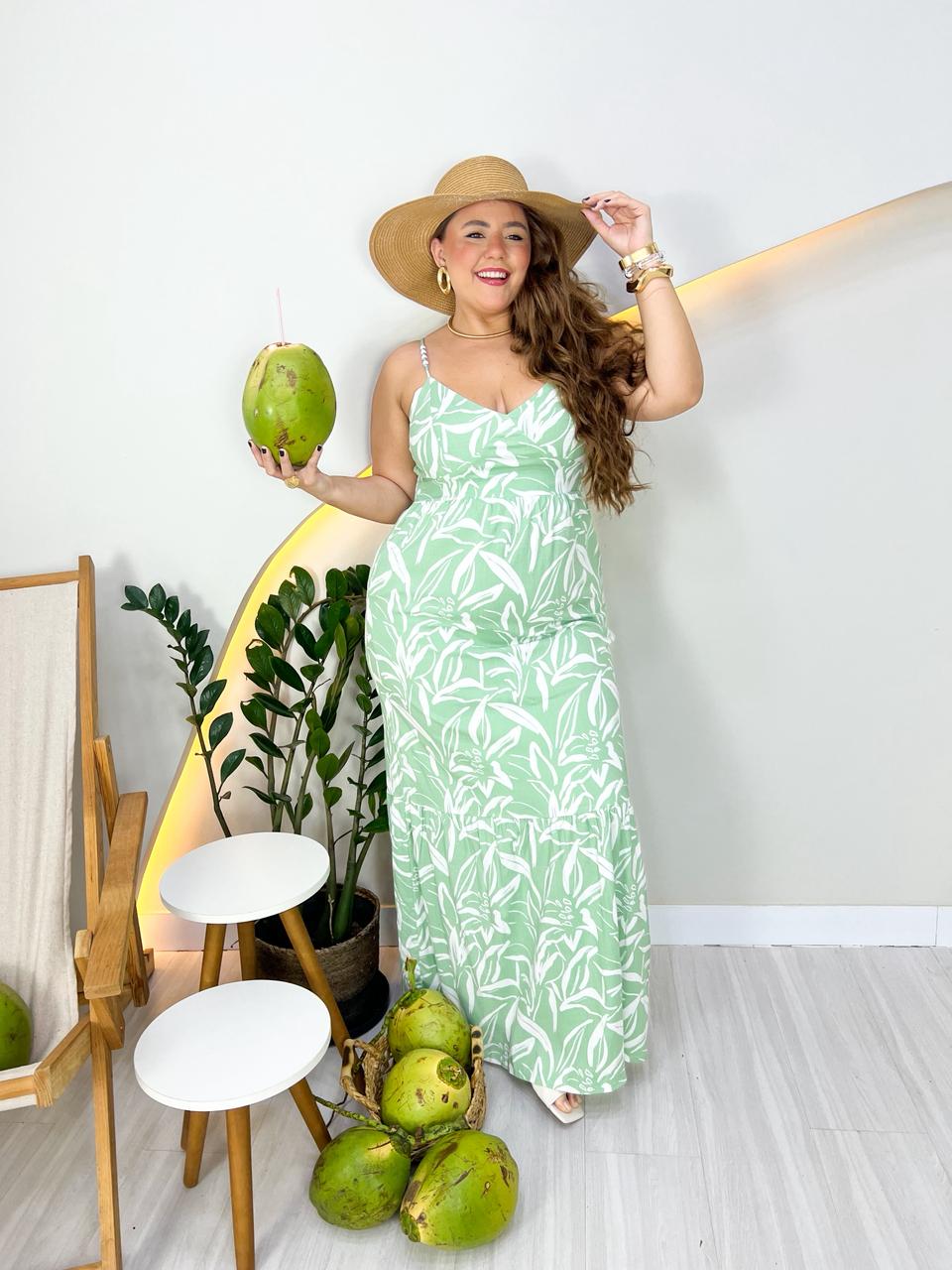 Vestido longo de viscose estampado