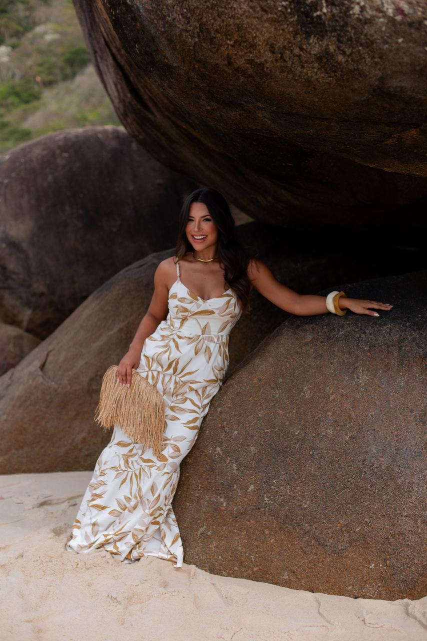 Vestido longo de viscose estampado