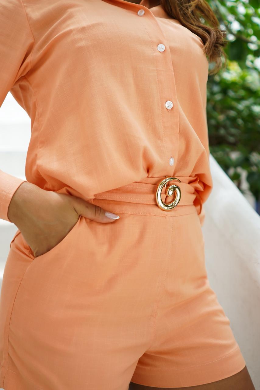 Conjunto de viscose slub short clochard com cinto e fivela